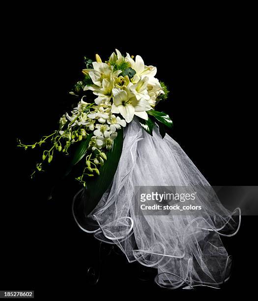 bride bouquet - veil stockfoto's en -beelden
