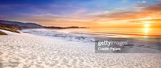 carmel beach panoramic in carmel-by-the-sea - monterrey stock pictures, royalty-free photos & images