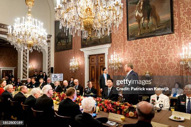King Willem-Alexander of The Netherlands and President of the Republic of Korea Yoon Suk Yeo during a meeting with Korean War Veterans at the Royal...