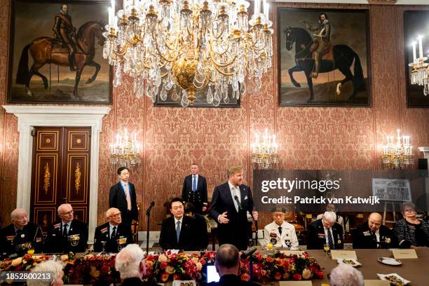 King Willem-Alexander of The Netherlands and President of the Republic of Korea Yoon Suk Yeo during a meeting with Korean War Veterans at the Royal...