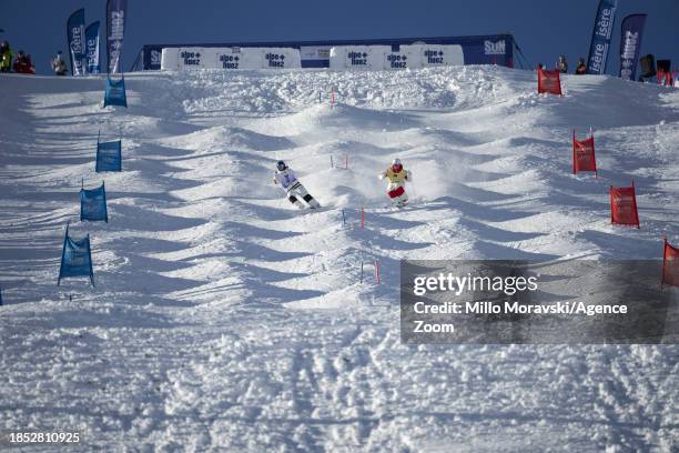 Mikael Kingsbury of Team Canada takes 3rd place during the FIS Freestyle Ski World Cup Men's and Women's Dual Moguls on December 16, 2023 in Alpe...