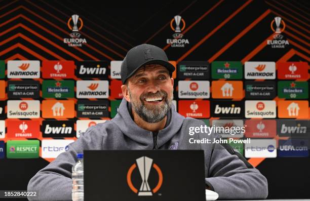 Jurgen Klopp manager of Liverpool during the press conference at R.A.C Anderlecht Lotto Park on December 13, 2023 in Brussels, Belgium.