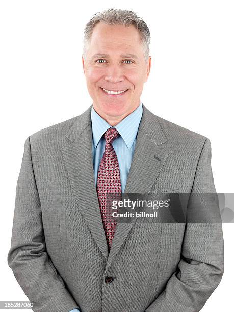 smiling middle age man with gray suit coat - blue blazer stock pictures, royalty-free photos & images