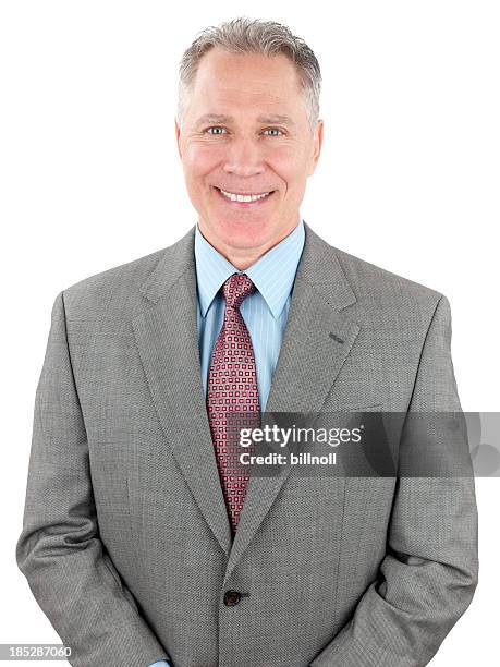 smiling middle age man with gray suit coat - handsome middle aged man stock pictures, royalty-free photos & images