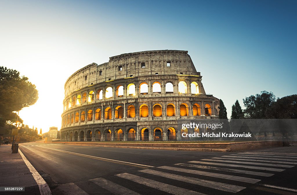 Colosseum in Rome, Italy at sunrise