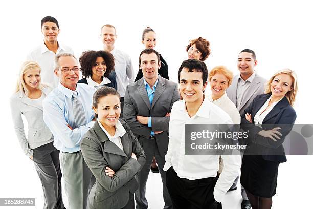 souriant groupe de gens d'affaires réussies - divers visage photos et images de collection