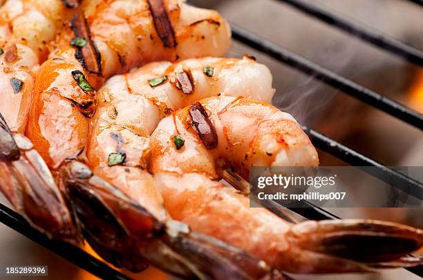 grilled shrimp - garnaal vis en zeevruchten stockfoto's en -beelden