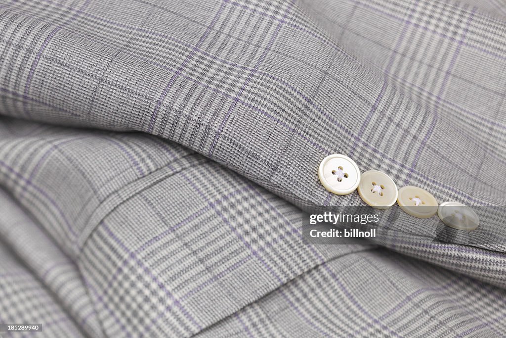Mens checked grey wool suit detail