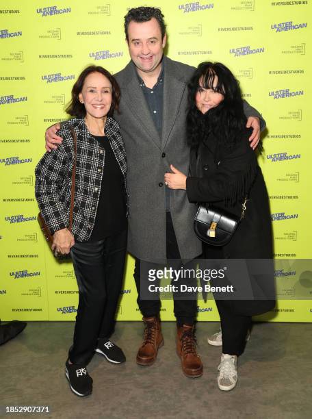 Dame Arlene Phillips, Daniel Mays and Louise Burton attend the press night performance of "Ulster American" at Riverside Studios on December 13, 2023...