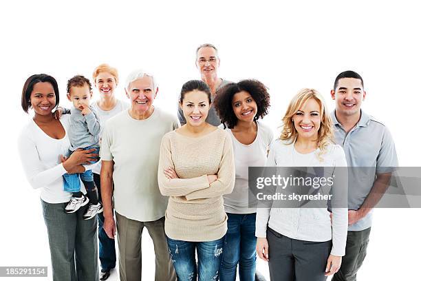 gruppe von glücklich multi-generationen-familie lächeln. - multi generation family fotos stock-fotos und bilder