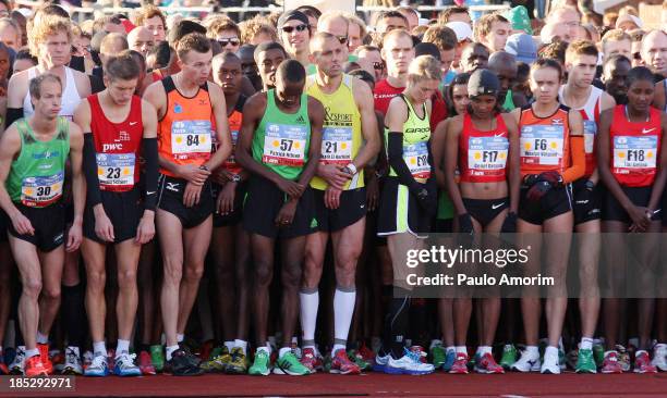 Runnes wait the start during the 36th TCS Amsterdam Marathon on 16 Octubre,2011. More than 35,000 runners from 83 countries participate in this...