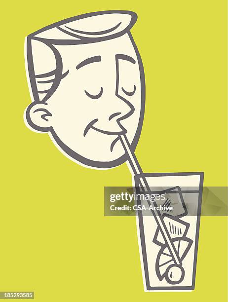 man drinking from a straw - drinking straw stock illustrations