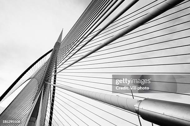 silver steel bridge - bridge built structure stock pictures, royalty-free photos & images