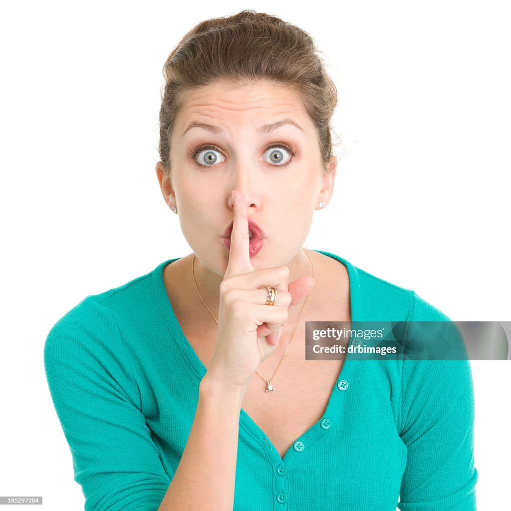 Young Woman Hush Finger Gesture