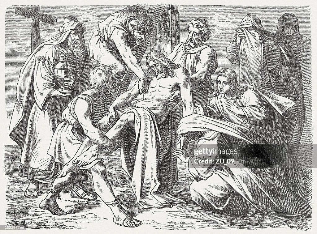 Descent from the Cross of Jesus, wood engraving, published 1877