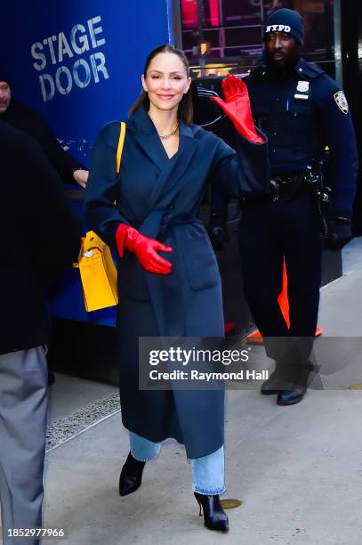 Katharine McPhee is seen outside "Good Morning America" on December 13, 2023 in New York City.