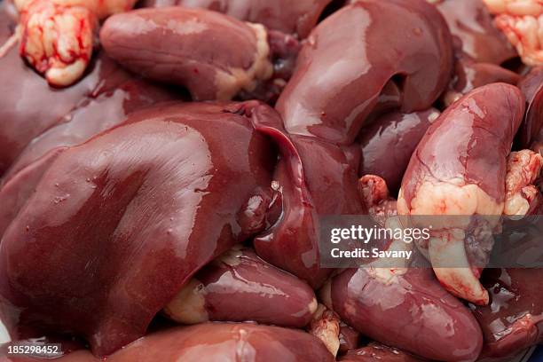 frango crua fígado - coração de animal imagens e fotografias de stock