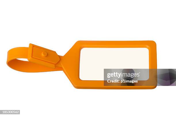 orange luggage tag with copy space - bagagelapp bildbanksfoton och bilder