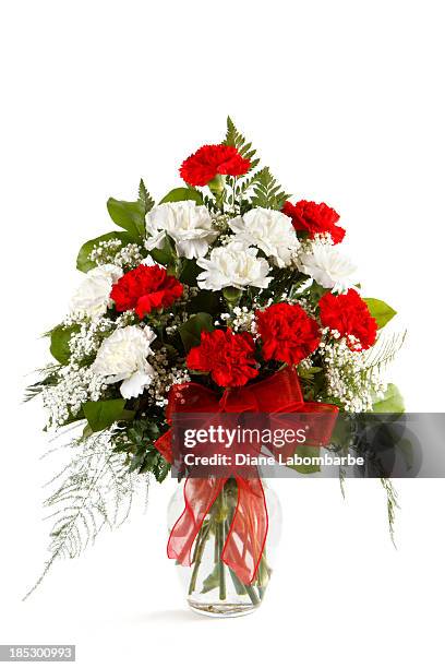 bouquet of carnations on white background - flower arrangement carnation stock pictures, royalty-free photos & images