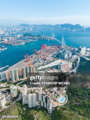 Drone view of Tsuen Wan and Tsing Yi District, Hong Kong Drone view of Tsuen Wan and Tsing Yi District, Hong Kong