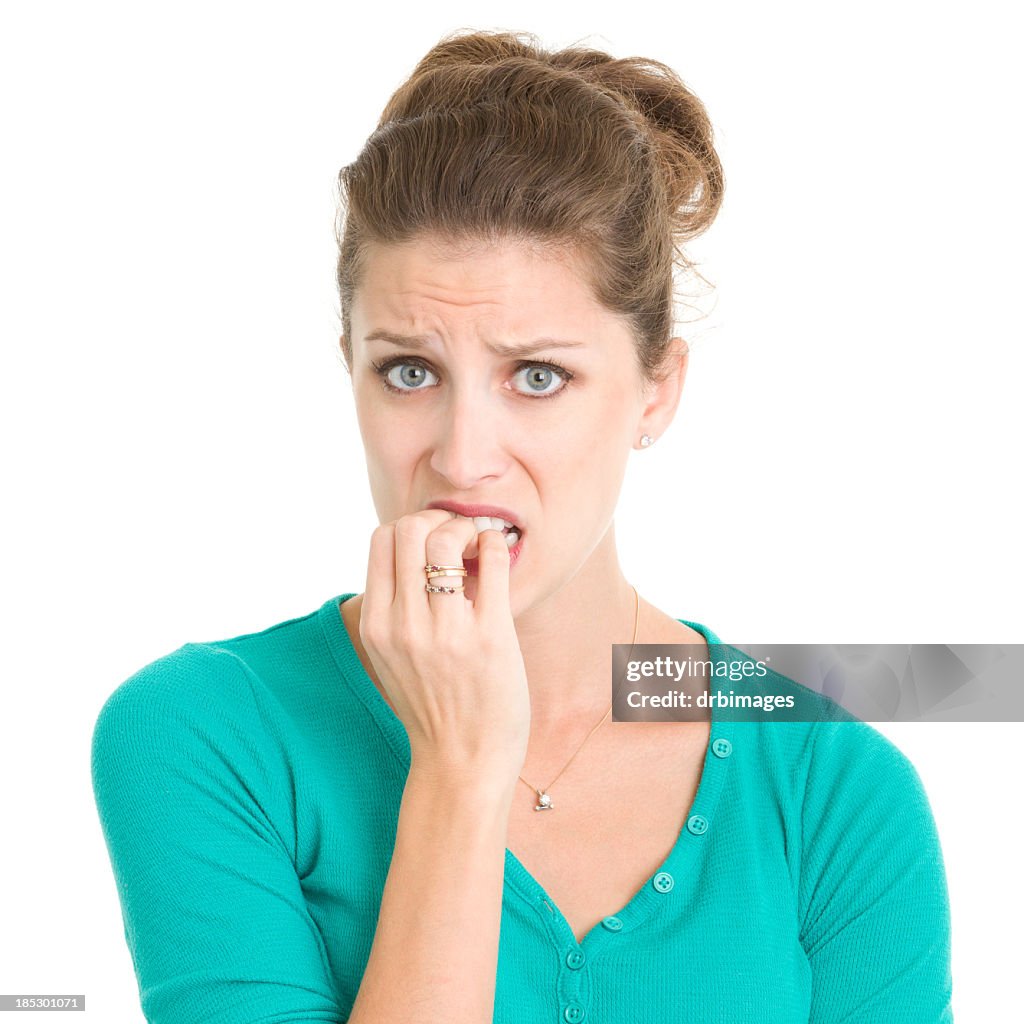 Jovem mulher, Morder as unhas nervoso