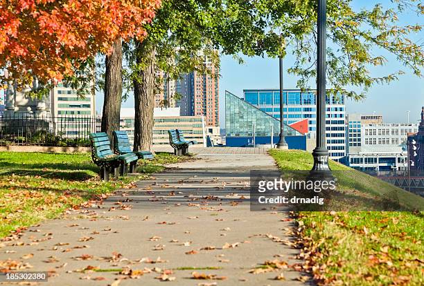 sunny day view of federal hill inner harbor, baltimore - baltimore maryland stock pictures, royalty-free photos & images