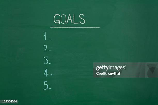 goals list on blackboard - ceo talking stock illustrations