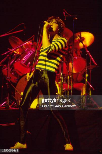 English Rock singer Joe Elliott, of the group Def Leppard, performs onstage at the Palladium, New York, New York, August 1, 1980.