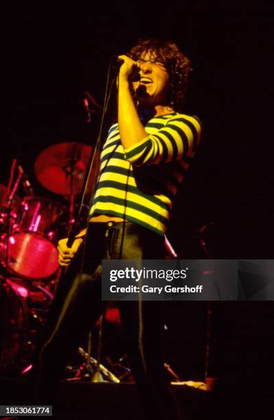 English Rock singer Joe Elliott, of the group Def Leppard, performs onstage at the Palladium, New York, New York, August 1, 1980.