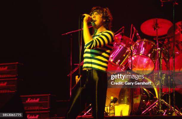 English Rock singer Joe Elliott, of the group Def Leppard, performs onstage at the Palladium, New York, New York, August 1, 1980.