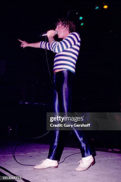 English Rock singer Joe Elliott, of the group Def Leppard, performs onstage at the Palladium, New York, New York, August 1, 1980.