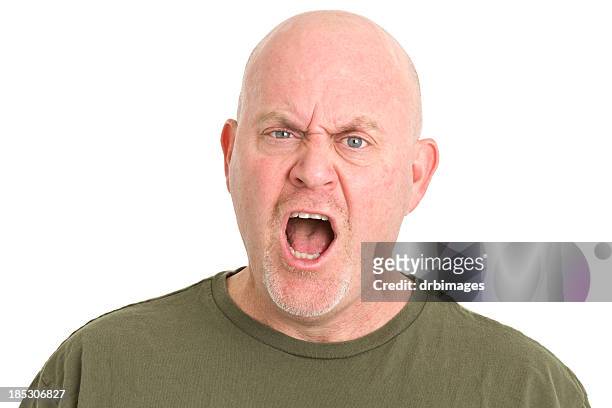hombre enojado gritando - angry bald screaming man fotografías e imágenes de stock