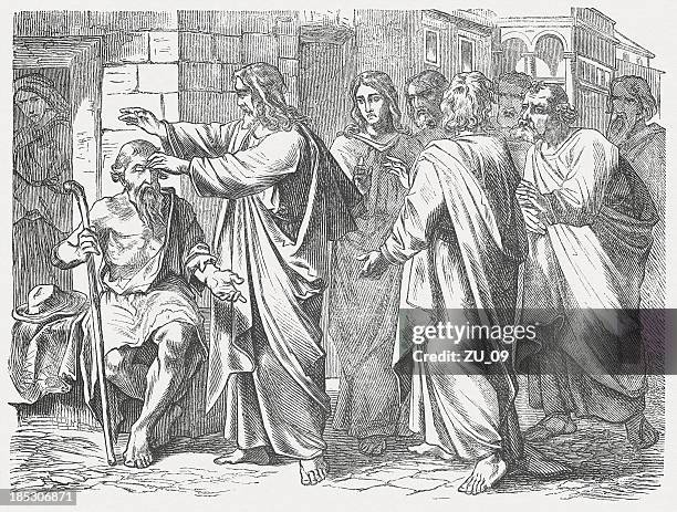 ilustrações de stock, clip art, desenhos animados e ícones de jesus se restabeleça um homem nascido em ocultação (john 9, 1-12 - cegueira