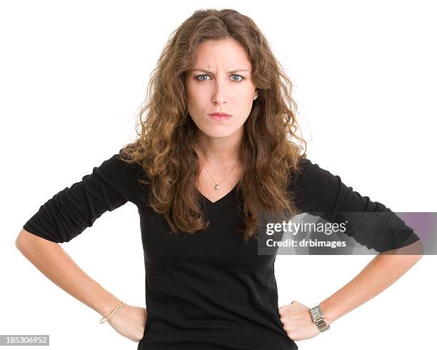 angry young woman frowning - angry woman stockfoto's en -beelden