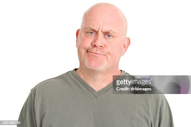 judgemental man portrait - overweight 40 year old male concerned stock pictures, royalty-free photos & images