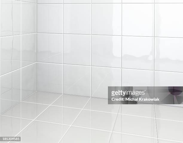 white tiles in bathroom - domestic bathroom stock pictures, royalty-free photos & images