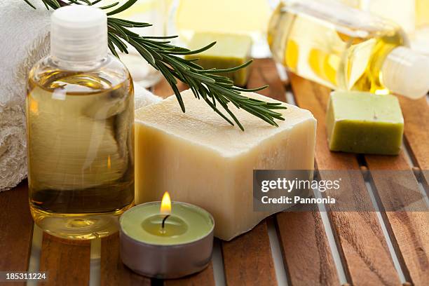 spa concept with soap, rosemary - tea light stock pictures, royalty-free photos & images