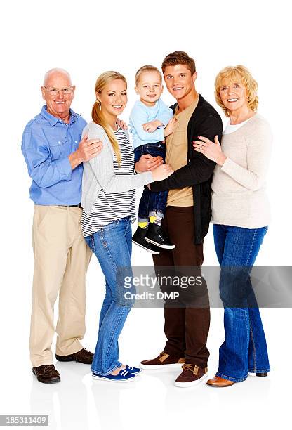 happy family together on white - grootmoeder witte achtergrond stockfoto's en -beelden