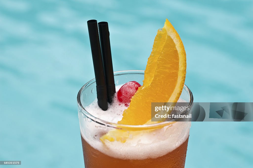 Sex On The Beach popular cocktail near waterpool close up
