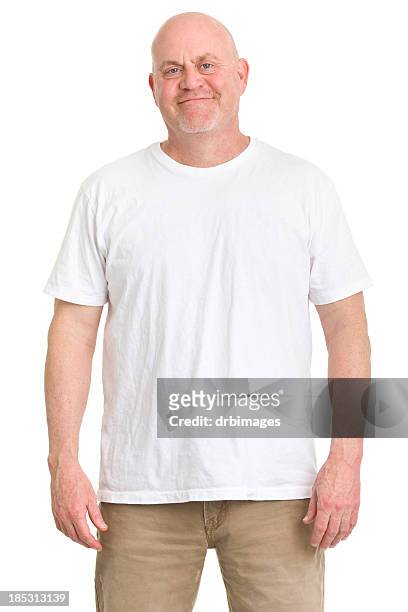 mature man portrait - white t shirt stockfoto's en -beelden