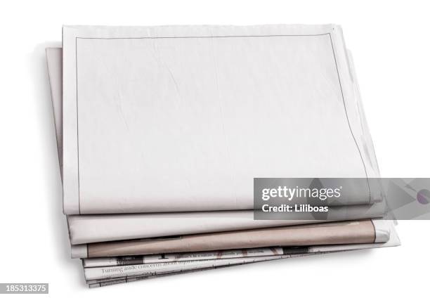 blank newspaper isolated on white - krantenkop stockfoto's en -beelden