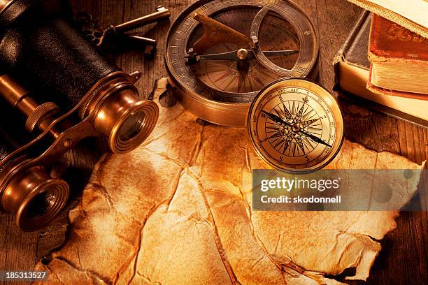 antique paper on a wooden desk - tall ship stock pictures, royalty-free photos & images