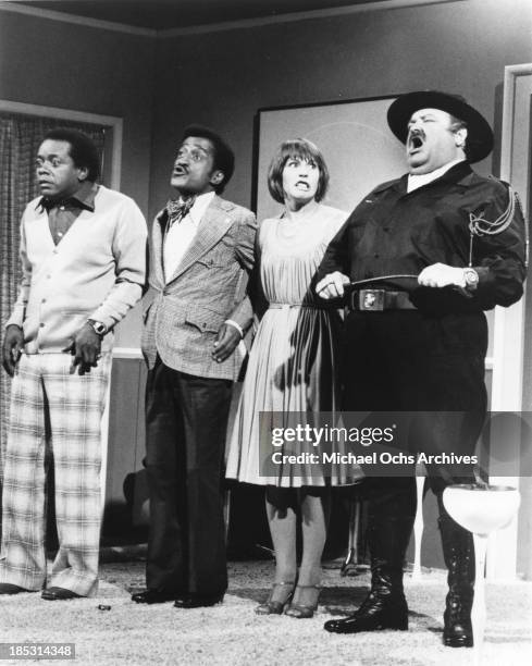 Comedian Flip Wilson and entertainer Sammy Davis, Jr. With 2 other actors in a scene from "The Flip Wilson Show" in circa 1972 in Los Angeles,...