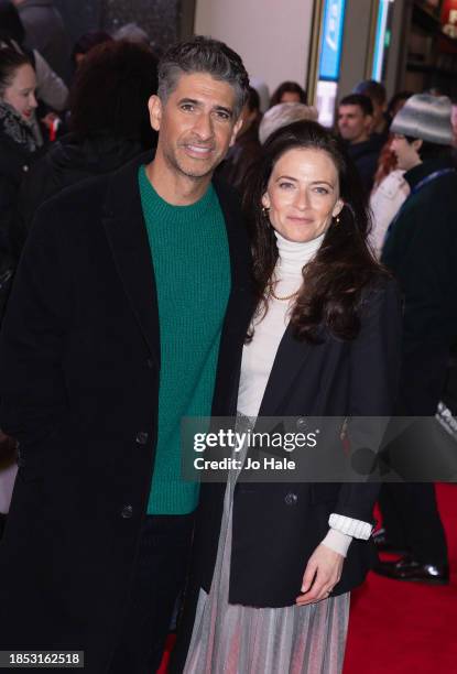 Raza Jaffrey and Lara Pulver attend the "Peter Pan" theatre show at London Palladium on December 13, 2023 in London, England.