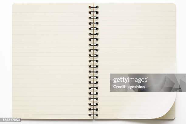 isolated shot of opened spiral notebook on white background - dagbok bildbanksfoton och bilder