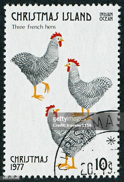 three french hens stamp - christmas island stock pictures, royalty-free photos & images