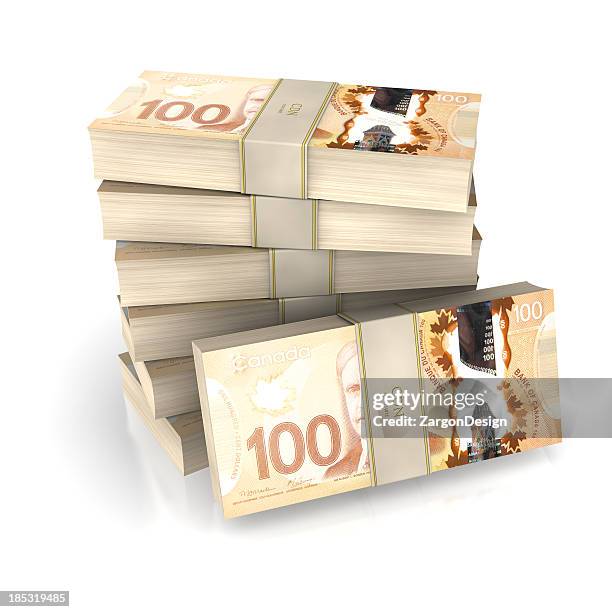 money pile canadian - canadian dollars stock pictures, royalty-free photos & images