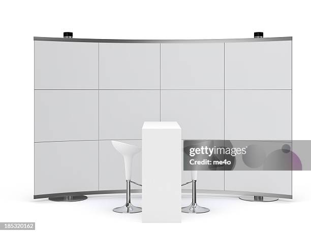 3d trade advertising stand - standing on chair stockfoto's en -beelden