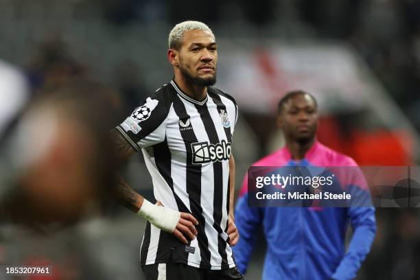 Joelinton of Newcastle United looks dejected after the team's defeat in the UEFA Champions League match between Newcastle United FC and AC Milan at...