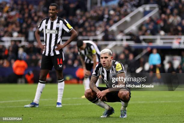 Bruno Guimaraes of Newcastle United looks dejected after the team's defeat in the UEFA Champions League match between Newcastle United FC and AC...